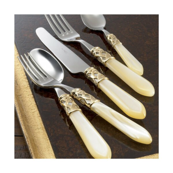 Bugatti Serving Fork & Spoon Set 18/10 Gold Ivory Handle - Image 2