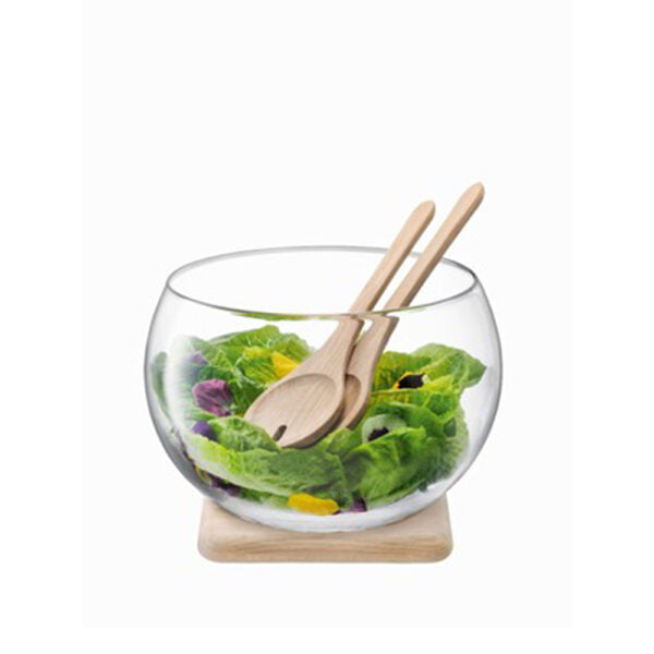 LSA Serve Salad Set & Oak Base Ø27Cm Clear *