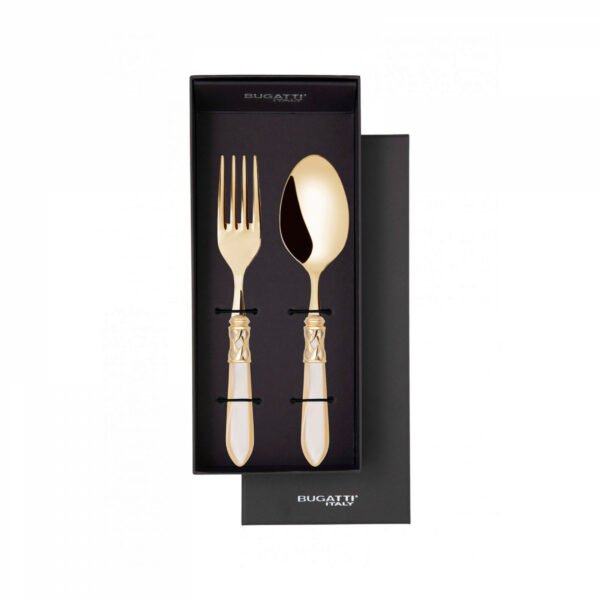 Bugatti Serving Fork & Spoon - 18/10 Gold Plt - Gold Ivory Handle - Image 2